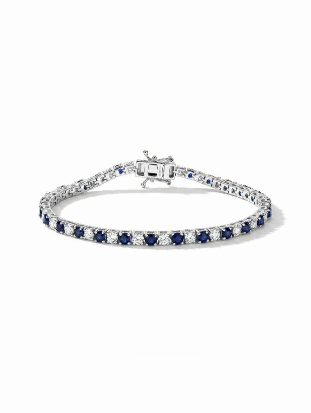 NWT, Lab Grown Blue Sapphire & Moissanite Tennis Bracelet In Platimun over Brass